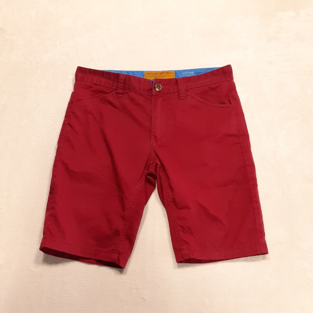 Stapleford Mens Vintage Slim Bermuda Shorts 30 Burgundy 9" Inseam Cargo Pocket